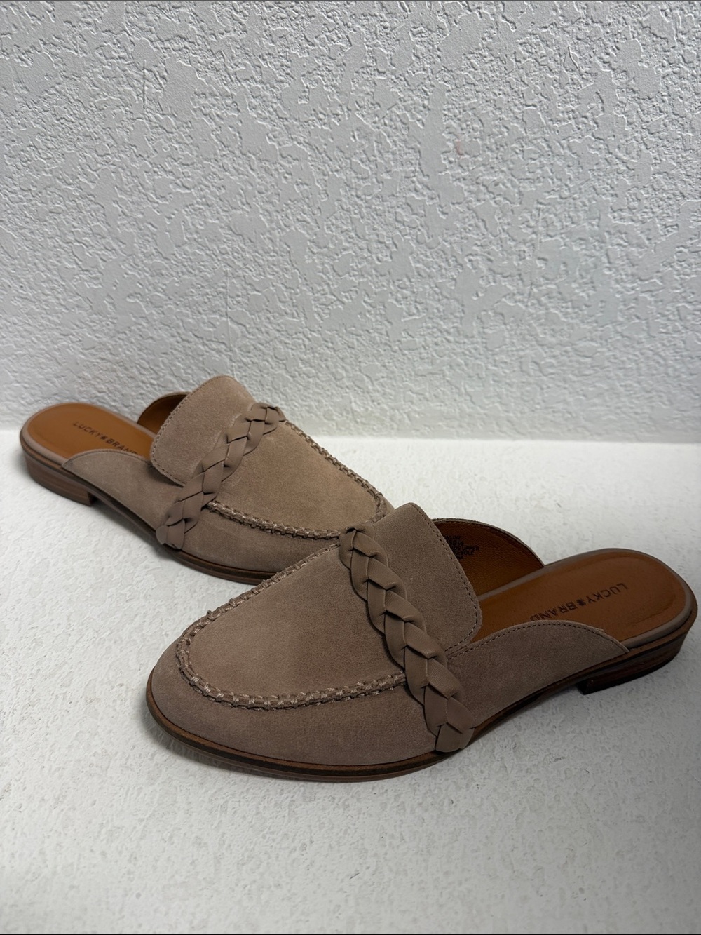 Lucky Brand Taupe Braided Suede Slip-On Mules 8.5